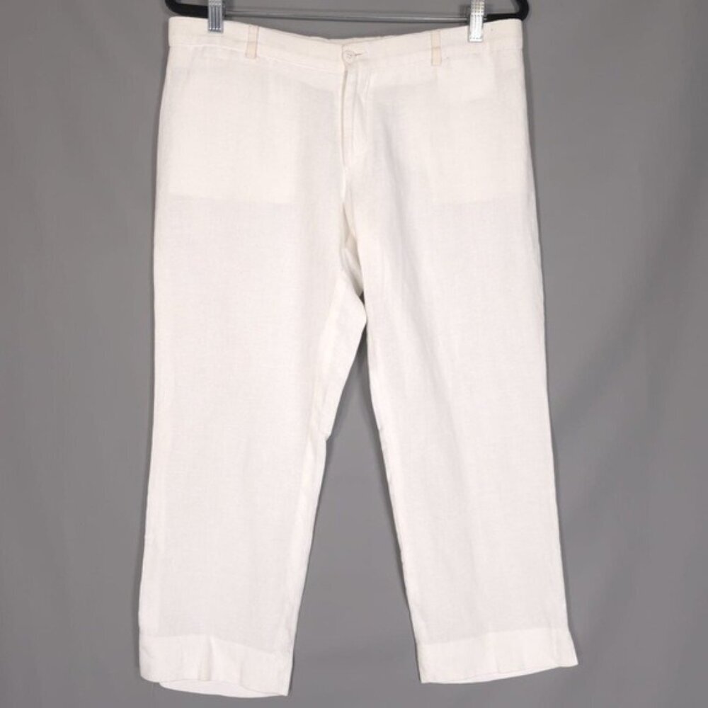 100% CAPRI ITALY🇮🇹 100% LINEN Women NISIDA Pants Trousers Straight Crop MEDIUM